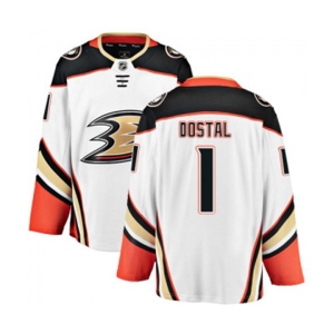 Youth Anaheim Ducks #1 Lukas Dostal Authentic White Away Fanatics Branded Breakaway Hockey Jersey