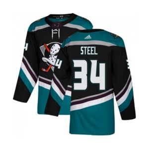 Youth Anaheim Ducks #34 Sam Steel Authentic Black Teal Alternate Hockey Jersey