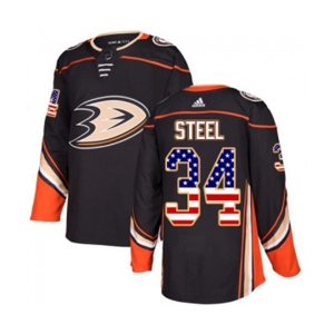 Youth Anaheim Ducks #34 Sam Steel Authentic Black USA Flag Fashion Hockey Jersey