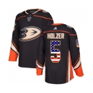 Youth Anaheim Ducks #5 Korbinian Holzer Authentic Black USA Flag Fashion Hockey Jersey