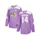 Men Adidas Nashville Predators #14 Mattias Ekholm Purple Authentic Fights Cancer Stitched NHL Jersey