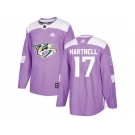 Men Adidas Nashville Predators #17 Scott Hartnell Purple Authentic Fights Cancer Stitched NHL Jersey