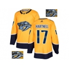 Men Adidas Nashville Predators #17 Scott Hartnell Yellow Home Authentic Fashion Gold Stitched NHL Jersey