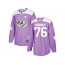 Men Adidas Nashville Predators #76 P.K Subban Purple Authentic Fights Cancer Stitched NHL Jersey