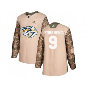 Men Adidas Nashville Predators #9 Filip Forsberg Camo Authentic 2017 Veterans Day Stitched NHL Jersey