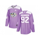 Men Adidas Nashville Predators #92 Ryan Johansen Purple Authentic Fights Cancer Stitched NHL Jersey