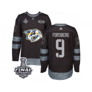 Men's Adidas Nashville Predators #9 Filip Forsberg Premier Black 1917-2017 100th Anniversary 2017 Stanley Cup Final NHL Jersey