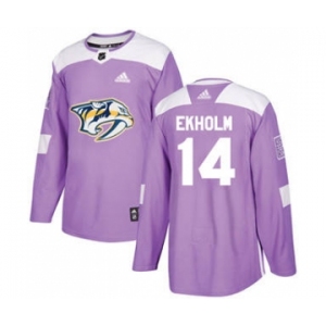 Men's Nashville Predators #14 Mattias Ekholm Purple Fights Cancer Stitched Hockey Jersey