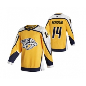 Men's Nashville Predators #14 Mattias Ekholm Yellow 2020-21 Reverse Retro Alternate Hockey Jersey