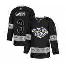 Men's Predators #3 Steven Santini Black Authentic Team Logo Fashion Stitched Hockey Jersey