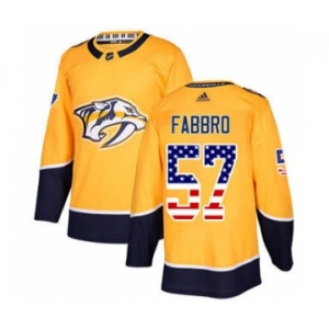 Men's Predators #57 Dante Fabbro Yellow Home Authentic USA Flag Stitched Hockey Jersey