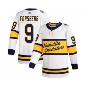 Men's Predators #9 Filip Forsberg White Authentic 2020 Winter Classic Stitched Hockey Jersey