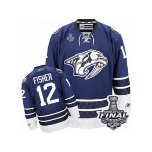 Men's Reebok Nashville Predators #12 Mike Fisher Premier Blue Third 2017 Stanley Cup Final NHL Jersey