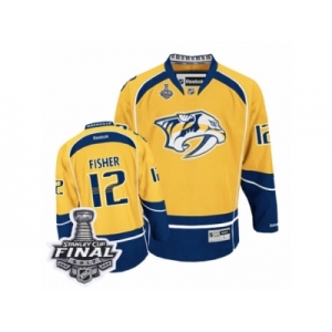 Men's Reebok Nashville Predators #12 Mike Fisher Premier Gold Home 2017 Stanley Cup Final NHL Jersey