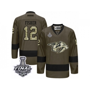 Men's Reebok Nashville Predators #12 Mike Fisher Premier Green Salute to Service 2017 Stanley Cup Final NHL Jersey