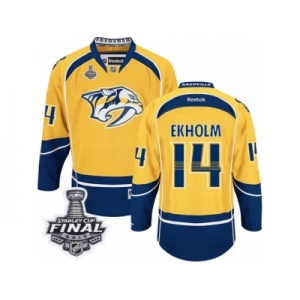 Men's Reebok Nashville Predators #14 Mattias Ekholm Premier Gold Home 2017 Stanley Cup Final NHL Jersey