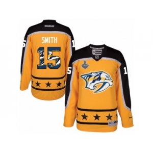 Men's Reebok Nashville Predators #15 Craig Smith Authentic Gold Home 2017 Stanley Cup Final NHL Jersey New Style