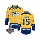 Men's Reebok Nashville Predators #15 Craig Smith Premier Gold Home 2017 Stanley Cup Final NHL Jersey