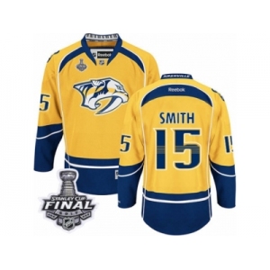Men's Reebok Nashville Predators #15 Craig Smith Premier Gold Home 2017 Stanley Cup Final NHL Jersey