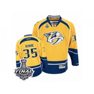 Men's Reebok Nashville Predators #35 Pekka Rinne Premier Gold Home 2017 Stanley Cup Final NHL Jersey