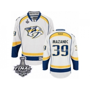 Men's Reebok Nashville Predators #39 Marek Mazanec Premier White Away 2017 Stanley Cup Final NHL Jersey