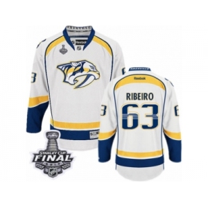 Men's Reebok Nashville Predators #63 Mike Ribeiro Premier White Away 2017 Stanley Cup Final NHL Jersey