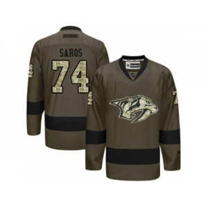 Men's Reebok Nashville Predators #74 Juuse Saros Authentic Green Salute to Service NHL Jersey