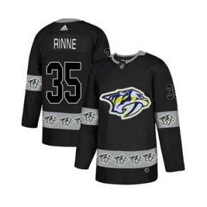 Predators #35 Pekka Rinne Black Team Logo Fashion Stitched Hockey Jersey