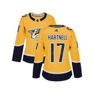 Women Adidas Nashville Predators #17 Scott Hartnell Yellow Home Authentic Stitched NHL Jersey