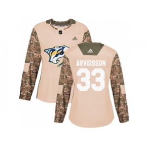 Women Adidas Nashville Predators #33 Viktor Arvidsson Camo Authentic 2017 Veterans Day Stitched NHL Jersey