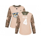 Women Adidas Nashville Predators #4 Ryan Ellis Camo Authentic 2017 Veterans Day Stitched NHL Jersey