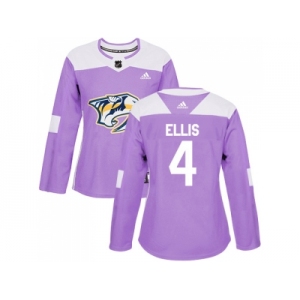 Women Adidas Nashville Predators #4 Ryan Ellis Purple Authentic Fights Cancer Stitched NHL Jersey