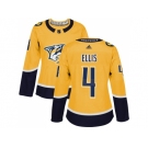 Women Adidas Nashville Predators #4 Ryan Ellis Yellow Home Authentic Stitched NHL Jersey