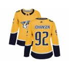 Women Adidas Nashville Predators #92 Ryan Johansen Yellow Home Authentic Stitched NHL Jersey