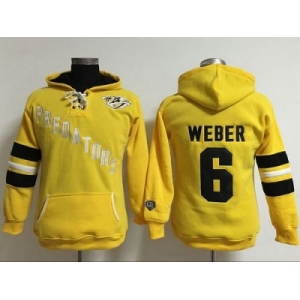 Women Nashville Predators #6 Shea Weber Yellow Old Time Heidi Hoodie NHL Hoodie