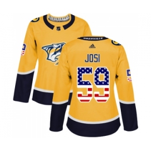 Women's Nashville Predators #59 Roman Josi Authentic Gold USA Flag Fashion Hockey Jersey