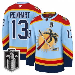 Men's Florida Panthers #13 Sam Reinhart Blue 2025 Stanley Cup Final Premium Stitched NHL Hockey Jersey