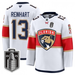 Men's Florida Panthers #13 Sam Reinhart White 2025 Stanley Cup Final Premium Stitched NHL Hockey Jersey