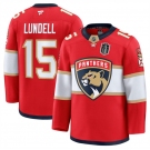 Men's Florida Panthers #15 Anton Lundell Red 2025 Stanley Cup Final Patch Stitched Hockey Jersey
