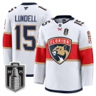 Men's Florida Panthers #15 Anton Lundell White 2025 Stanley Cup Final Premium Stitched NHL Hockey Jersey