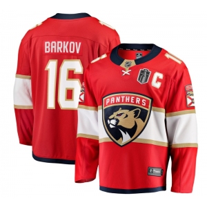 Men's Florida Panthers #16 Aleksander Barkov Red 2025 Stanley Cup Final Home Stitched Hockey Jersey