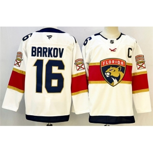 Men's Florida Panthers #16 Aleksander Barkov White 2024-25 Home With C Patch Stitched Hockey Jersey