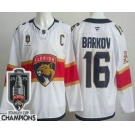 Men's Florida Panthers #16 Aleksander Barkov White 2025 Stanley Cup Champions Authentic Jersey