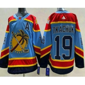 Men's Florida Panthers #19 Matthew Tkachuk Blue 2022 Reverse Retro Authentic Jersey