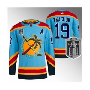 Men's Florida Panthers #19 Matthew Tkachuk Blue 2023 Stanley Cup Final Reverse Retro Stitched Jersey