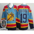 Men's Florida Panthers #19 Matthew Tkachuk Blue 2025 Stanley Cup Champions Authentic Jersey