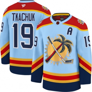Men's Florida Panthers #19 Matthew Tkachuk Blue 2025 Stanley Cup Final Premium Stitched NHL Hockey Jersey
