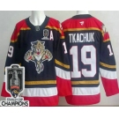 Men's Florida Panthers #19 Matthew Tkachuk Navy 2025 Stanley Cup Champions Authentic Jersey