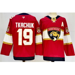 Men's Florida Panthers #19 Matthew Tkachuk Red 2024-25 Home With A Patch Stitched Hockey Jersey