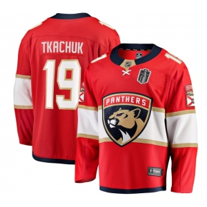 Men's Florida Panthers #19 Matthew Tkachuk Red 2025 Stanley Cup Final Home Stitched Hockey Jersey